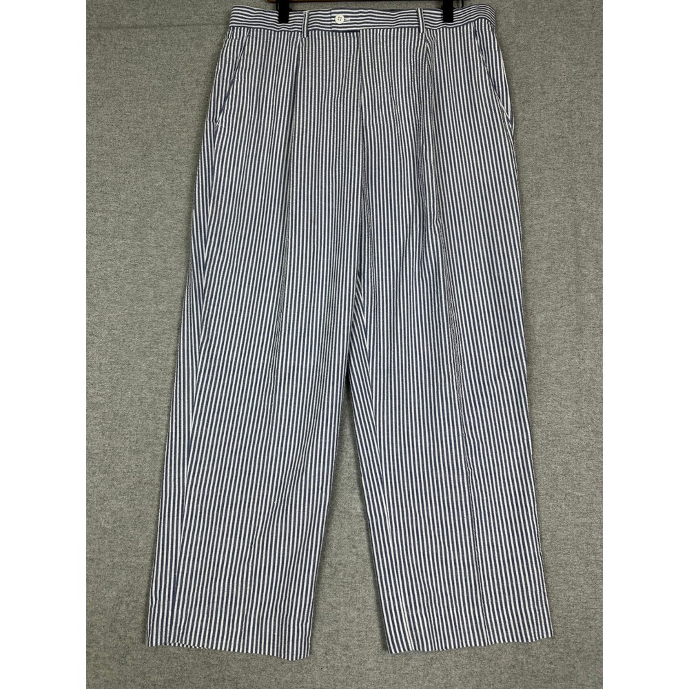 Linea Uomo Seersucker Pants Mens 36x32 Blue White Pleated Striped
